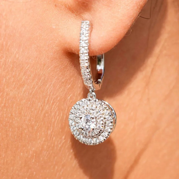 925 Silver Round Plated CZ Drop Earrings for Women, FB16FA1121 - Picture 1 of 6
